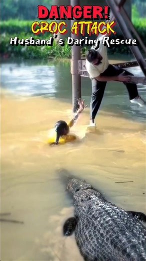 Husband’s Daring Rescue‼️ CROC ATTACK🐊 #crocodile #amazing