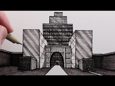 How to Draw Buildings using One-Point Perspective: Pen Drawing