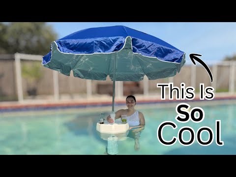 Pool Umbrella Shade & Floating Table with Beverage Rack