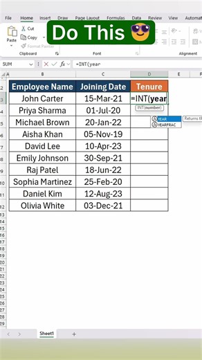 How I Calculate Tenure in excel #excel #excelshorts #exceltips
