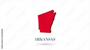 3d animated flat map showing the state of Arkansas from the United State of America on white background. USA. Rotating map of Arkansas with shadow. USA. 4k