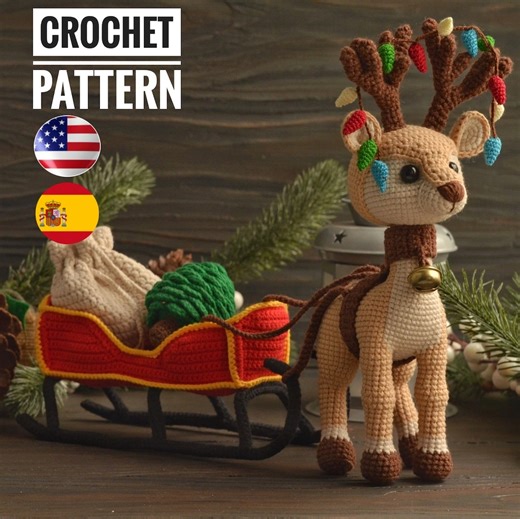 Crochet Christmas Reindeer & Sleigh Toy Pattern (PDF) - Etsy