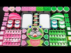PINK vs GREEN FROG Slime !!! Mixing random into GLOSSY Slime !!! Relaxing slime videoTom Slime