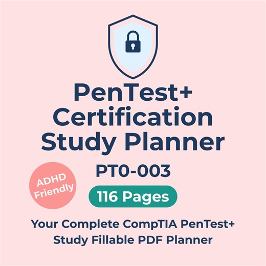 ADHD Study Planner PT0-003 Comptia Pentest+ Adhd Friendly Exam Prep Fillable PDF Digital Planner IT Certification Study Guide - Etsy