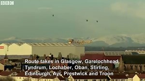 Sea King helicopters fly over Glasgow as HMS Gannet Search and Rescue says farewell. Find out more: http://bbc.in/1PsWt3J | BBC Scotland News
