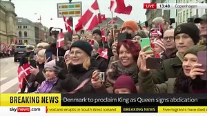 9.9K views · 290 reactions | BREAKING: Watch Queen Margrethe II wave to the public in Copenhagen en route to sign her abdication at a state council. In doing so, Frederik will be Denmark's new King https://trib.al/B111kpk  Sky 501, Virgin 602, Freeview 233 and YouTube | Sky News | Facebook