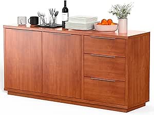 Buffet Cabinet with Storage Noelse Sideboard with Dual Doors and 3 Drawers, Cupboard Cabinet for Dining Room, Living Room, Restaurant, Cafe, Brown