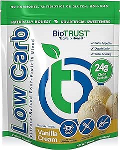 BioTrust Low Carb Protein Powder – Natural and Delicious Whey & Casein Blend from Grass-Fed Hormone Free Cows – Non GMO, Soy Free, Gluten Free, Hormone Free (Vanilla)