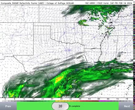 Hour by hour radar simulation for the next 48 hours from the latest iteration of the HRRR model. Looks like a rainy few days starting later this afternoon/evening. 2:00 PM 02/15/2024 | South Texas Weather Updates