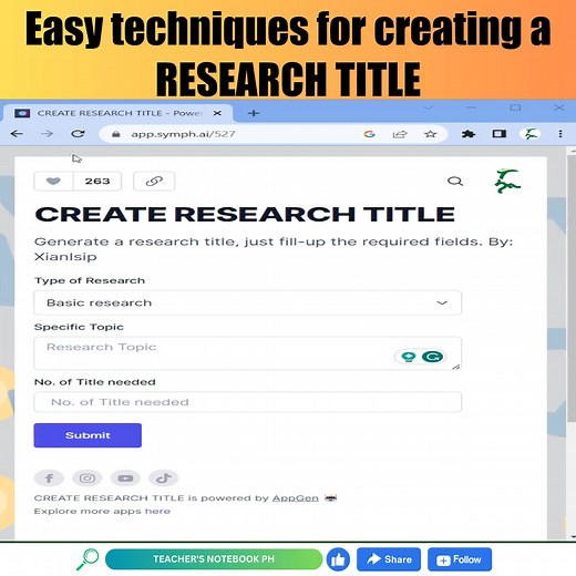 3.3K views · 18 reactions | Simple methods for coming up with a research title #research #researcher #researchstudy #researchpaper #ResearchMatters #ResearchChallenge #ResearchExcellence #ResearchMethodology #ResearchOpportunity #researchanddevelopment #ResearchTitle #researchtips | Teacher's Notebook PH | Facebook