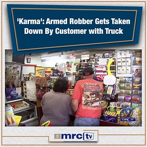 126K views · 538 reactions | An armed robber got a dose of karma after a customer at the same convenience store took the rober down with his truck. | MRCTV | Facebook