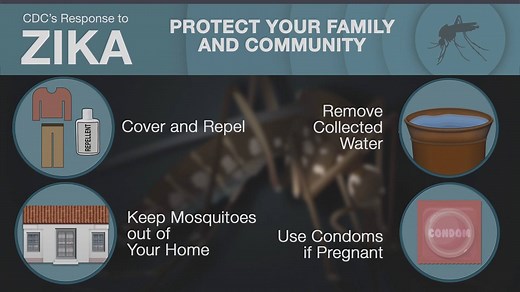 Living in an area with Zika? Help stop the spread of Zika by following these four steps: Cover up and use EPA-registered insect repellent, remove standing water, keep mosquitoes out of your home, and use condoms to help prevent the spread of Zika virus. Keep yourself, your family, and your community safe and healthy. Watch this video to learn more about preventing Zika: http://bit.ly/1rDeQi0 | CDC