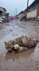Exhausted and barely moving, a mother cat and her kitten were trapped in thick mud after the flood… panic filled every second as only helping hands reached in. #CatRescue #KittenRescue #FloodRescue #Mudslide #AnimalRescue #HystericalRescue #UrbanFlood #HandsOnly #RescueStory #SaveAnimals | Mom Sharing