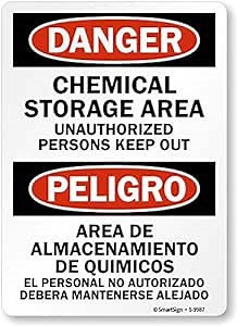 SmartSign "Danger: Chemical Storage Area, Keep Out", Bilingual, Plastic Sign, 10" x 7"