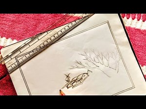 How to draw spring season easy | Spring season landscape drawing | Village scenery drawing