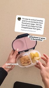 Cut pear 24 hours later...👇 And my 2 tips: A good quality airtight snack/lunchbox an insulated lunch bag with a REALLY good ice pack, they both make a really BIG difference when it comes to packing chopped fruit 🙌 | Lunchbox Mini