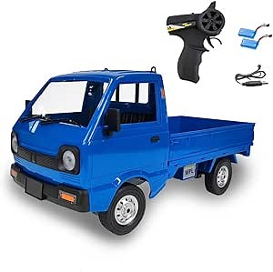 WPL D12 RC Kei Truck, 1:10 Scale Remote Control Drift Car, 2.4GHz All Terrain Off Road Pickup Truck Crawler with Brushed Motor, LED Headlights, 2 Batteries RTR for Adults (Blue)