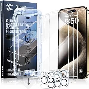 SMARTDEVIL 3-Pack Screen Protector for iPhone 15 Pro Max with 3-Pack Camera Lens Protector, Clear 9H Tempered Glass Film, Super Fast Installation (Dust-Free & Bubble-Free), Alignment Tool