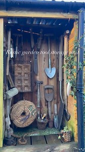 Our very rustic garden tool storage unit made from pallet wood. We added some guttering pipe this year so we could collect the rain water. It’s worked well and is quite handy as it’s very close to the little greenhouse! 💧☔️ Happy Monday from all @brook_cottage_ #garden #garten #cottagegarden #wildgarden #gardeninspiration #rustic #dachshund #vintage #jardin #wildlifegarden #sustainable #sausagedog #mygarden | Brook cottage