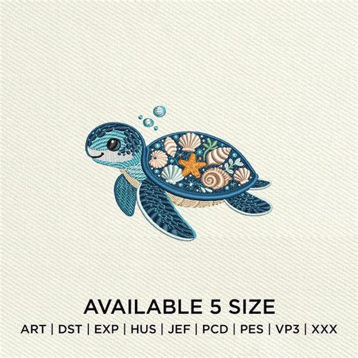 Sea Turtle Embroidery Design, Shells, Ocean Marine Art, Coastal Beach Theme (digital Embroidery Files) - Etsy