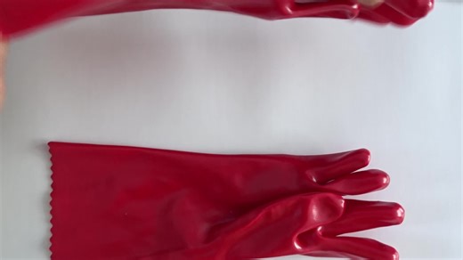 Red PVC Labor protection Gloves Single Dipped Smooth Finished ,Interlock Liner,Gauntlet(CE)