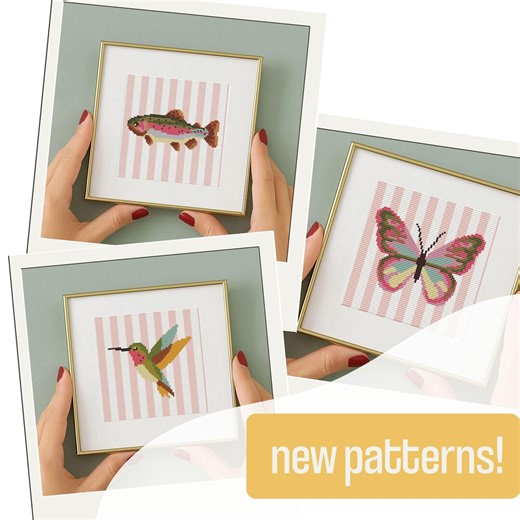 SET OF 3 Cross Stitch Patterns, Butterfly, Hummingbird and Fish: Striped Design (PDF Pattern) Easy Counted Chart, 4x4 Inches, Pastel Colors - Etsy