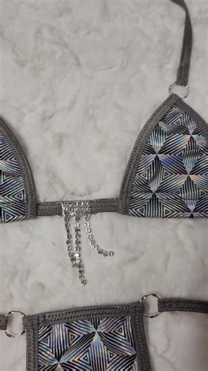 Mini Micro G-string Bikini- Holo Geo Star Silver Foil W/grey Trim- S/M - Etsy