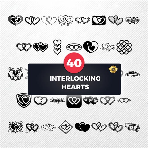 Interlocking Hearts SVG Clipart Bundle | 40 Vector Illustrations | PNG Eps PDF Dxf | Commercial Use Print Graphics - Etsy