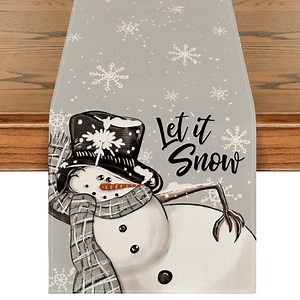 Smile Grey Snowman Snowflake Let it Snow Christmas Table Runner 13x72 Inch