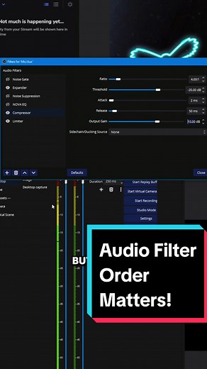 stitch with @StreamBee Good audio is super important when it comes to live streaming.. if people can't hear you or you sound like you're in the middle of a construction site nobody is going to stick around n watch your twitch stream... so heres how and what order id set up my audio filters in OBS studio to get professional sounding microphone audio for your content #twitchtips #smallstreamers #obsstudiotips #streameradvice #streamergrowth #streamergoals #streamingtips