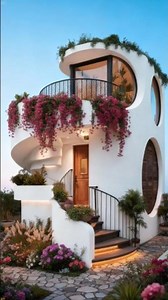 Dream Home Inspiration: Modern Curved House with Lush Flowers. #fairytales #futuristicdesign