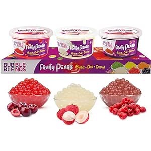 Bubble Blends Cherry, Lychee, Raspberry Popping Boba Variety Pack (3 x 1lb) - Boba Pearls with Real Fruit Juice - Add-ons for Bubble Tea - Fat-Free Popping Pearls