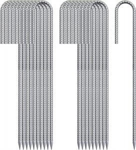 AAGUT Rebar Stakes 12 Inch Galvanized Ground Spikes, 10 Pack J Hook Tent Stakes Heavy Duty Anti-Rust Fence Anchors with Chisel Point End, Securing Pins, Soccer Goals, Camping Tents