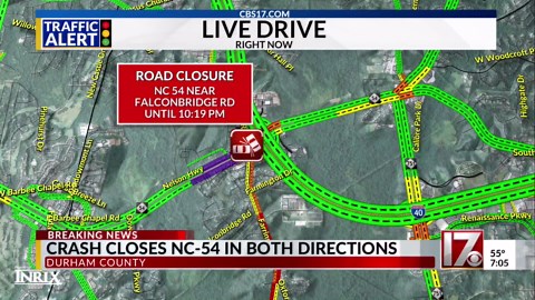 NC 54 closed after car crashes into power pole in Durham near Chapel Hill, police say