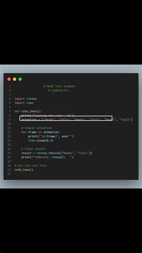 Head Tail game program in python. #python #codeswiftz #viral #coding #programming