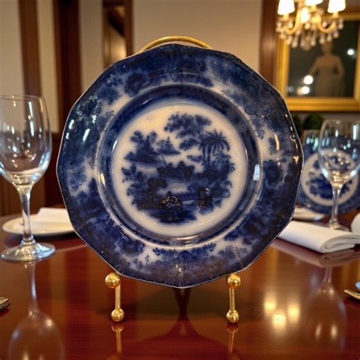 Flow Blue Ceramic Plate by T & R Boote in the Shapoo Pattern - Etsy