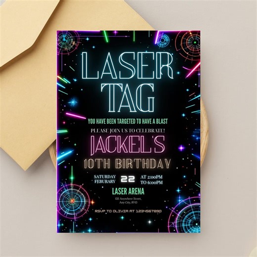 Laser Tag Birthday Invitation, Laser Tag Invitation, Neon Laser Tag Invite, Neon Glow Laser Party Digital Download, Editable Canva Template - Etsy Canada