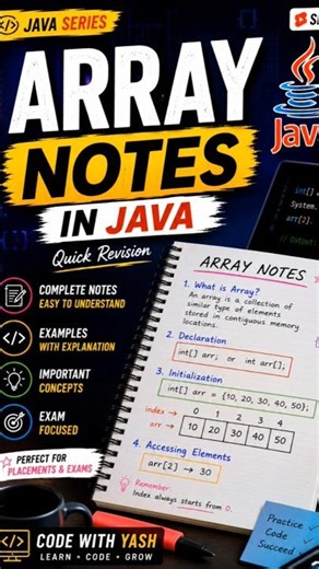 Array Notes in Java 📚🔥 | Complete Revision for Beginners 🚀 #java