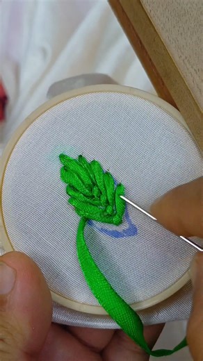 Ribbon leaf embroidery #ribbon #embroidery #handbroidery #viral #shorts
