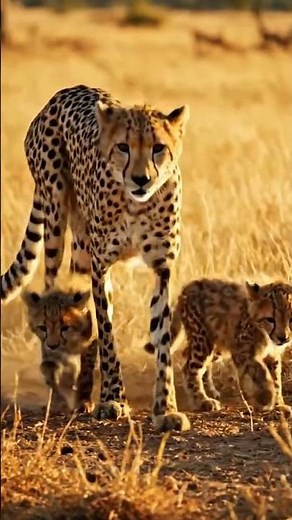 The raw power of Cheetah Mother Crouching And Teaching Cu...