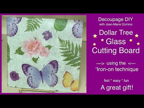 Decoupage Dollar Tree Glass Cutting Board with a Paper Napkin | IRON-ON Decoupage DIY Technique |