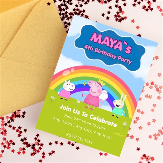 Editable Peppa Pig Birthday Party Invitation, Instant Download, Digital Card - Etsy
