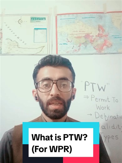 PTW: (WPR) ➡️Definition: A permit is a legal document that authorize or provide permission to do specific task at specific location in specific time. ➡️ Validity: Depends on client but mostly a permit stay valid for 1 shift or 12 hours. ➡️ Types: There are many types of permits but mostly we categorize permits in 2 types: 1: Cold Work Permit (General Work Permit) 2: Hot Work Permit