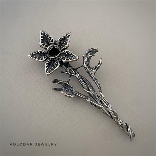 Handmade Silver Flower Brooch, Organic Gothic Jewelry, Nature Inspired Pin, Dark Aesthetic Statement Piece, Artisan Silver Brooch - Etsy