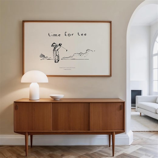 Golf Print: Vintage Golfer Poster Line Illustration With 'time for Tee' Pun Wall Art - Etsy