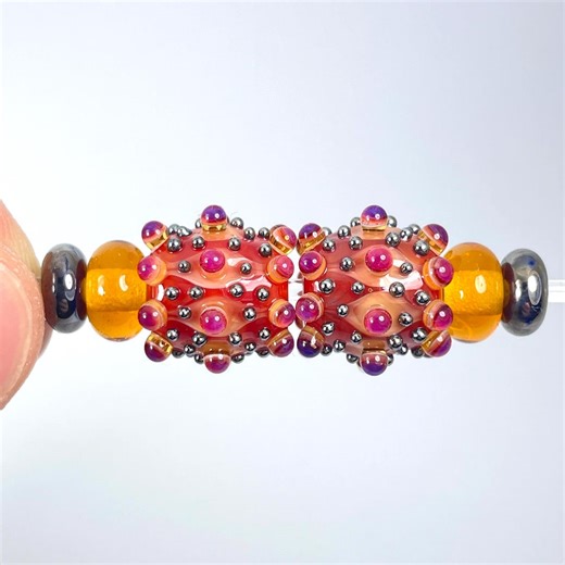 Handmade Lampwork Glass Beads with Spacer Beads – Pair for Earrings, Artisan Jewelry Making