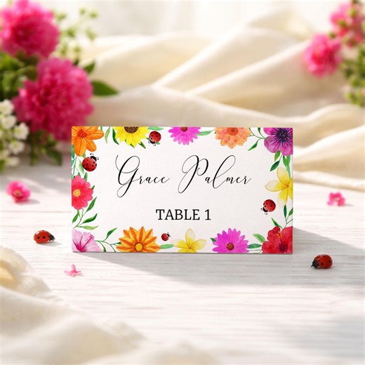 Ladybug Floral Place Card | Garden Party Seating (jettemplate, Instant Download), 0003 - Etsy