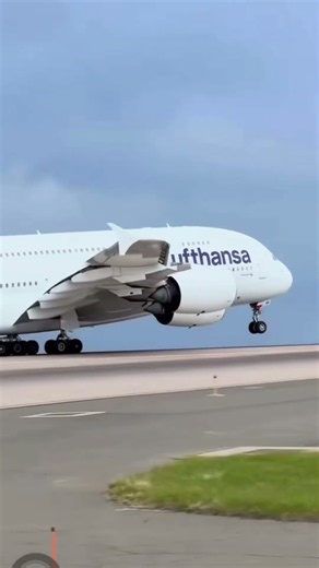 Lufthansa Airbus A380-800, the world's largest passenger airliner, captured during a takeoff.