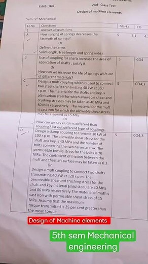 Design of machine elements 5th sem mechanical branch