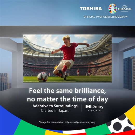 Ensure perfect viewing conditions with the Adaptive to Surroundings technology and the excellent craftsmanship of #ToshibaTV. Which match are you looking forward to the most? Let us know with #ToshibaTVBrilliantEveryMoment for a chance to win a USD 200 gift card! #FeelTheVibes | Toshiba TV Global